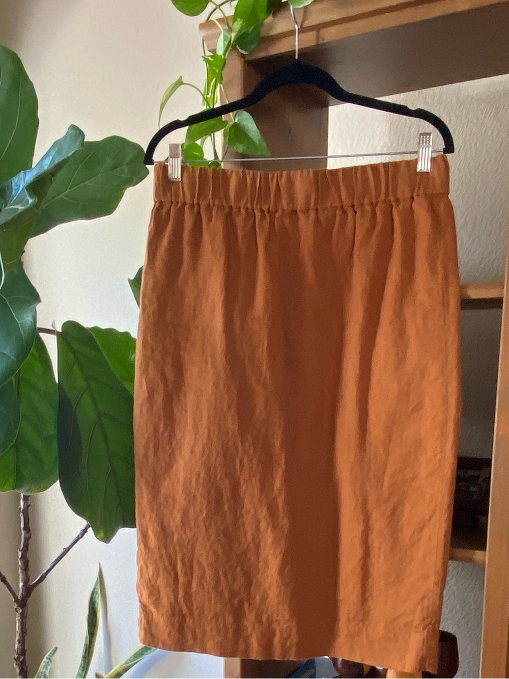 J. Crew Rust Orange Linen Blend Elastic Waist Skirt
